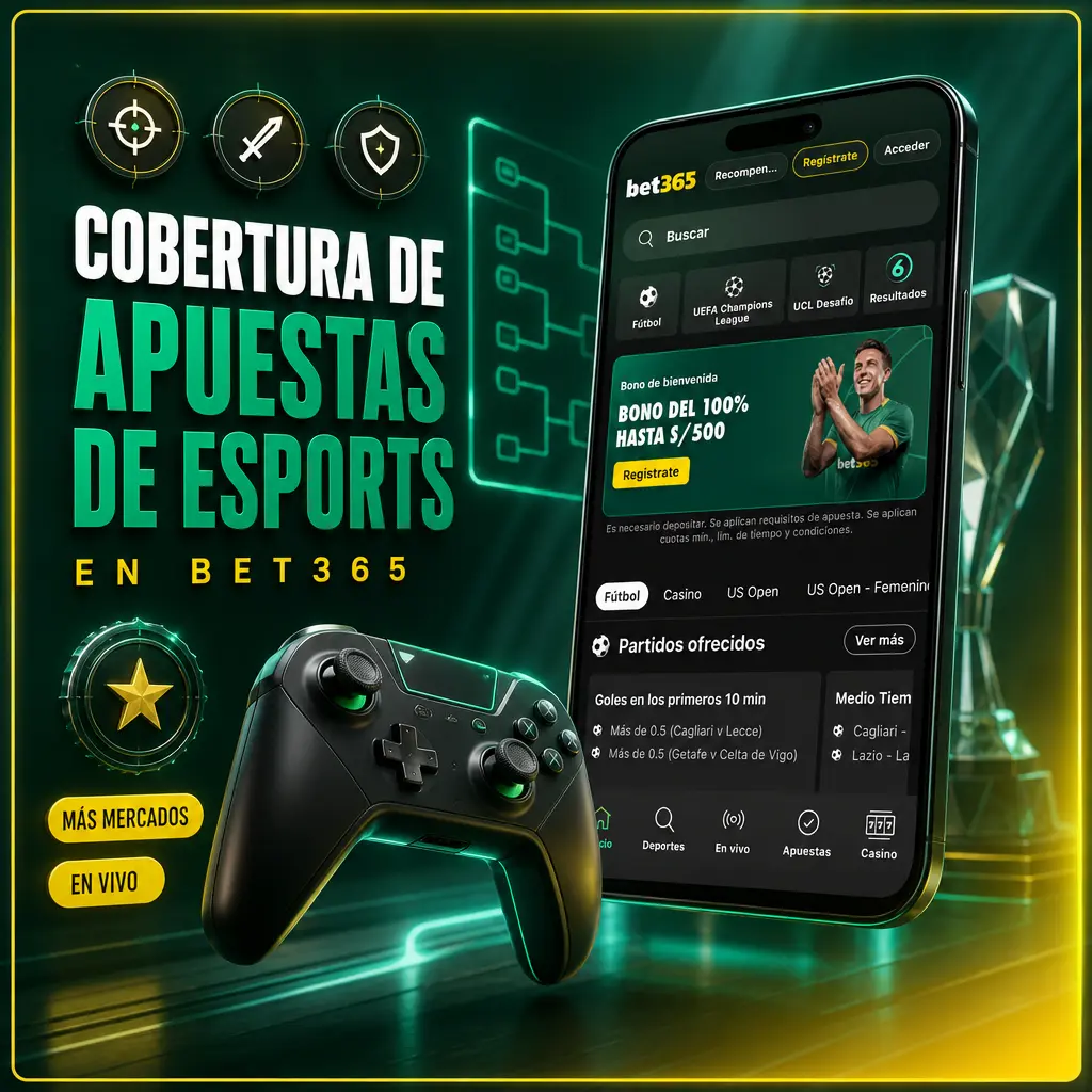 Sección de esports en Bet365 con cobertura de 5 disciplinas, desde ligas amateurs hasta el Mundial de League of Legends